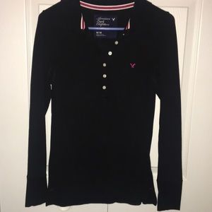 Black, long sleeve polo.